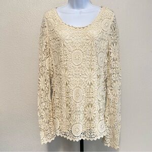 Vintage Women’s Crochet Long Sleeve Top XL Boho Festival Western Cotton‎ Coastal